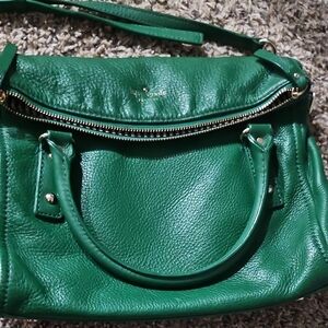 kate spade emerald green pebbled leather satchel with gold hardware